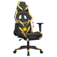 vidaXL Gaming-Stuhl mit Massage &amp; Fu&szlig;st&uuml;tze Schwarz Golden Kunstleder