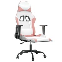 vidaXL Gaming-Stuhl mit Massage & Fußstütze Weiß und Rosa Kunstleder