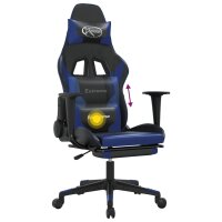 vidaXL Gaming-Stuhl mit Massage &amp; Fu&szlig;st&uuml;tze Schwarz &amp; Blau Kunstleder