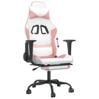 vidaXL Gaming-Stuhl mit Fußstütze Weiß und Rosa Kunstleder