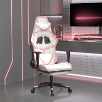 vidaXL Gaming-Stuhl mit Fu&szlig;st&uuml;tze Wei&szlig; und Rosa Kunstleder