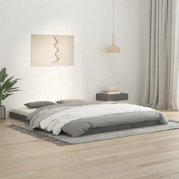 vidaXL Massivholzbett Grau 150x200 cm Kiefer 5FT King Size