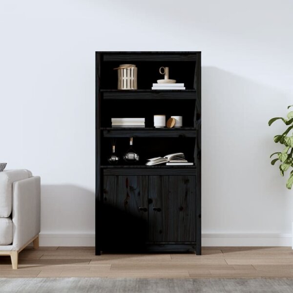 vidaXL Highboard Schwarz 80x35x154 cm Massivholz Kiefer