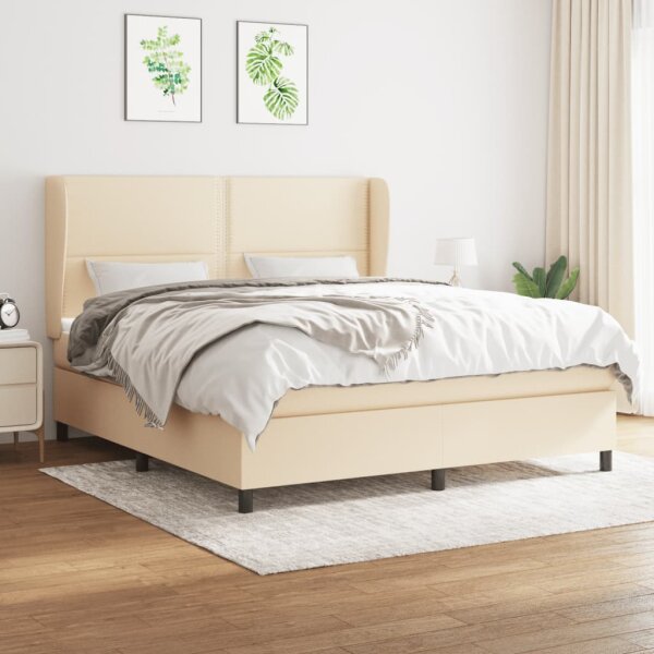 vidaXL Boxspringbett mit Matratze Creme 160x200 cm Stoff