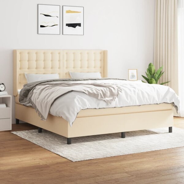 vidaXL Boxspringbett mit Matratze Creme 160x200 cm Stoff