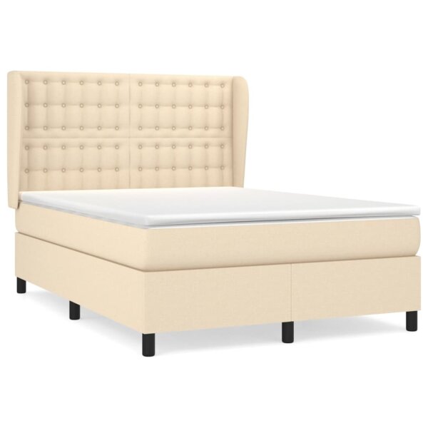 WOWONA Boxspringbett mit Matratze Creme 140x190 cm Stoff