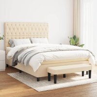 WOWONA Boxspringbett mit Matratze Creme 140x190 cm Stoff