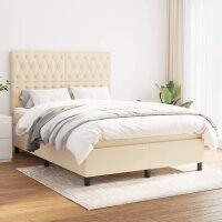 WOWONA Boxspringbett mit Matratze Creme 140x190 cm Stoff