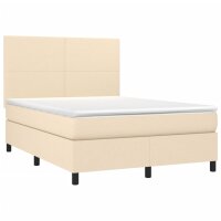 WOWONA Boxspringbett mit Matratze Creme 140x190 cm Stoff