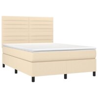 vidaXL Boxspringbett mit Matratze Creme 140x190 cm Stoff