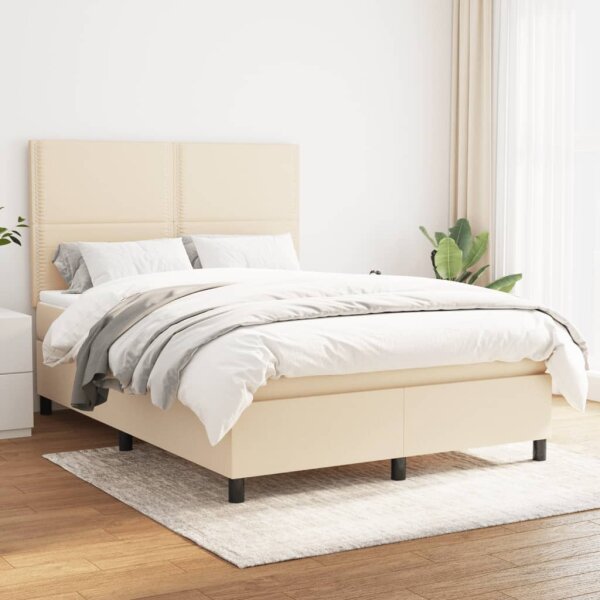 WOWONA Boxspringbett mit Matratze Creme 140x190 cm Stoff