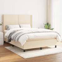 WOWONA Boxspringbett mit Matratze Creme 140x190 cm Stoff