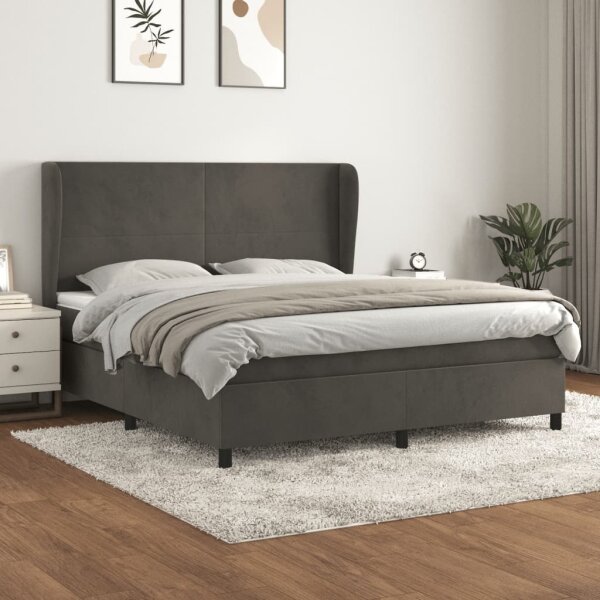 vidaXL Boxspringbett mit Matratze Dunkelgrau 160x200 cm Samt