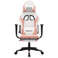 vidaXL Gaming-Stuhl mit Fu&szlig;st&uuml;tze Wei&szlig; und Rosa Kunstleder