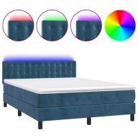 WOWONA Boxspringbett mit Matratze &amp; LED Dunkelblau 140x200 cm Samt