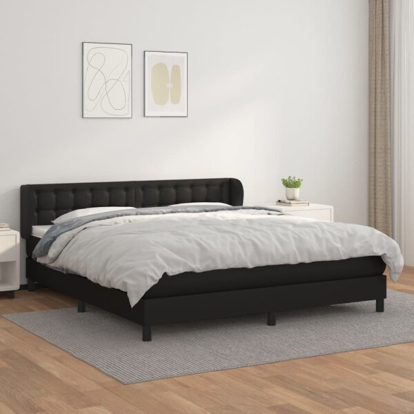 vidaXL Boxspringbett mit Matratze Schwarz 160x200 cm Kunstleder