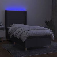 vidaXL Boxspringbett mit Matratze &amp; LED Dunkelgrau 90x200 cm Stoff