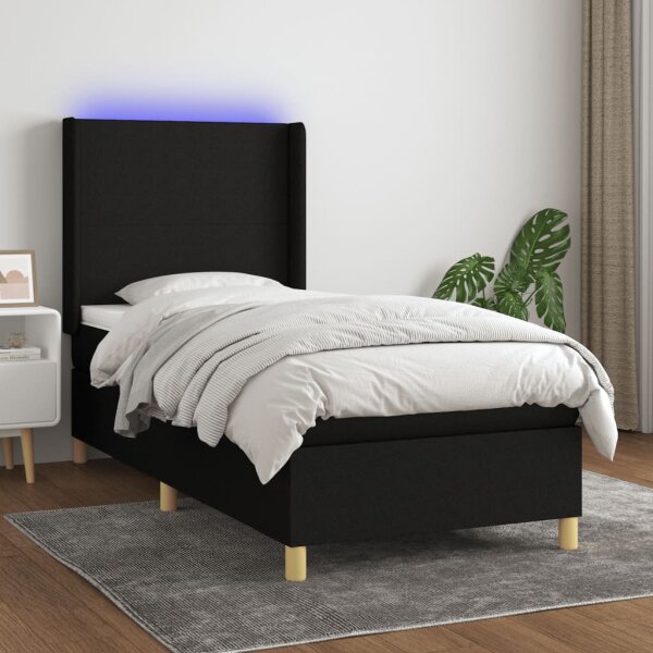 vidaXL Boxspringbett mit Matratze &amp; LED Schwarz 90x200 cm Stoff