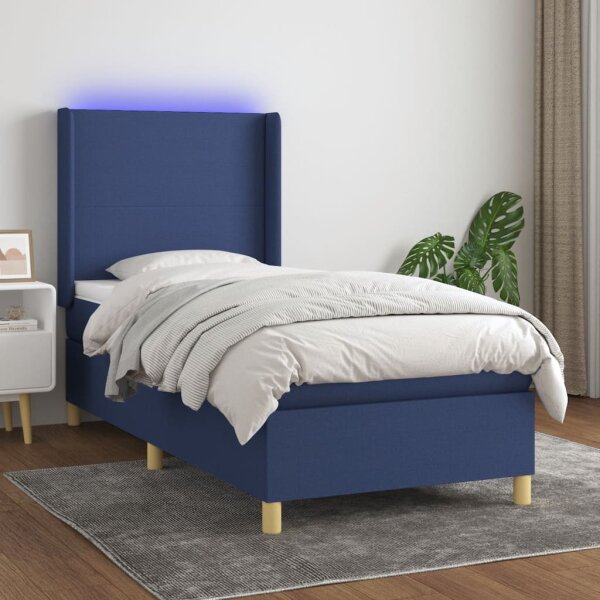 WOWONA Boxspringbett mit Matratze &amp; LED Blau 90x200 cm Stoff