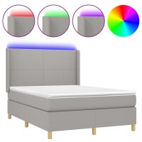 vidaXL Boxspringbett mit Matratze &amp; LED Hellgrau 140x200 cm Stoff