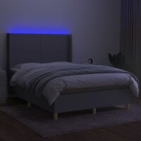 vidaXL Boxspringbett mit Matratze &amp; LED Hellgrau 140x200 cm Stoff