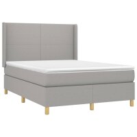 vidaXL Boxspringbett mit Matratze &amp; LED Hellgrau 140x200 cm Stoff