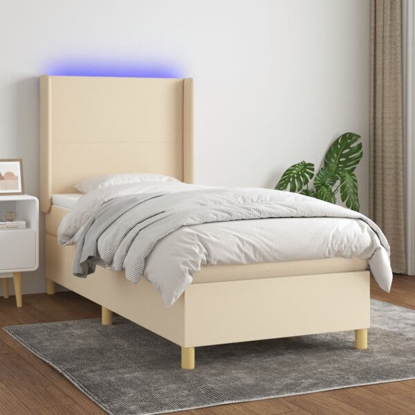 vidaXL Boxspringbett mit Matratze &amp; LED Creme 100x200 cm Stoff