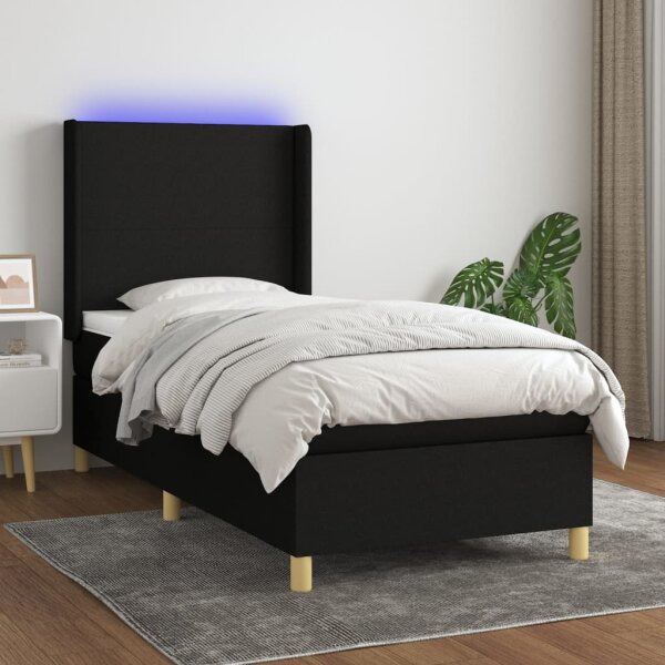 vidaXL Boxspringbett mit Matratze &amp; LED Schwarz 100x200 cm Stoff