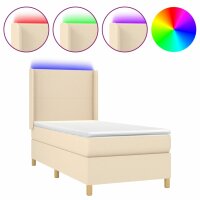 WOWONA Boxspringbett mit Matratze &amp; LED Creme 90x200 cm Stoff