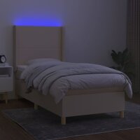 WOWONA Boxspringbett mit Matratze &amp; LED Creme 90x200 cm Stoff