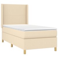 WOWONA Boxspringbett mit Matratze &amp; LED Creme 90x200 cm Stoff