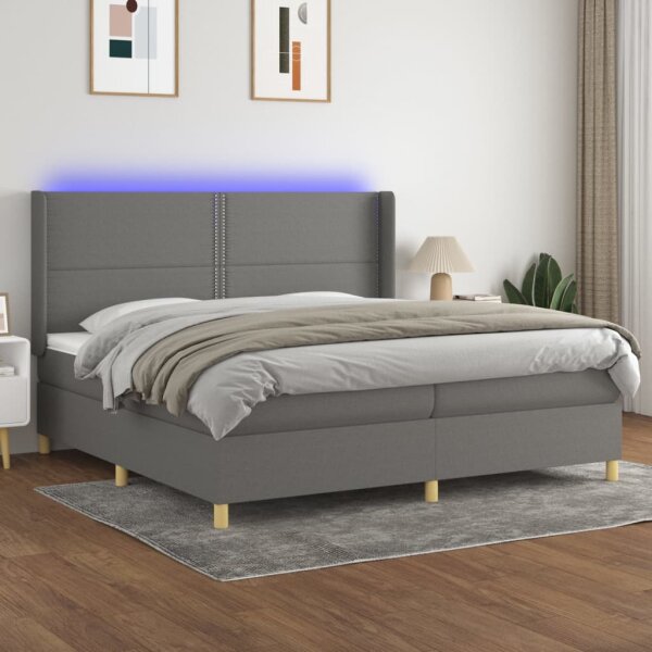 vidaXL Boxspringbett mit Matratze &amp; LED Dunkelgrau 200x200 cm Stoff