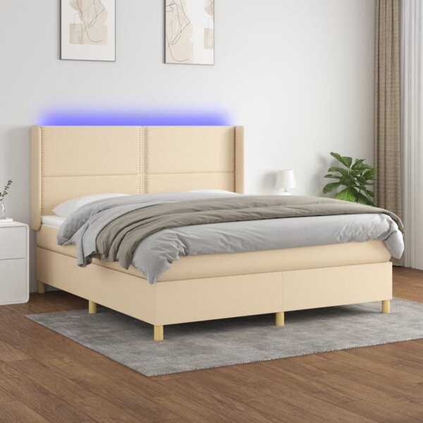 vidaXL Boxspringbett mit Matratze &amp; LED Creme 180x200 cm Stoff