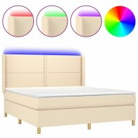 vidaXL Boxspringbett mit Matratze &amp; LED Creme 180x200 cm Stoff