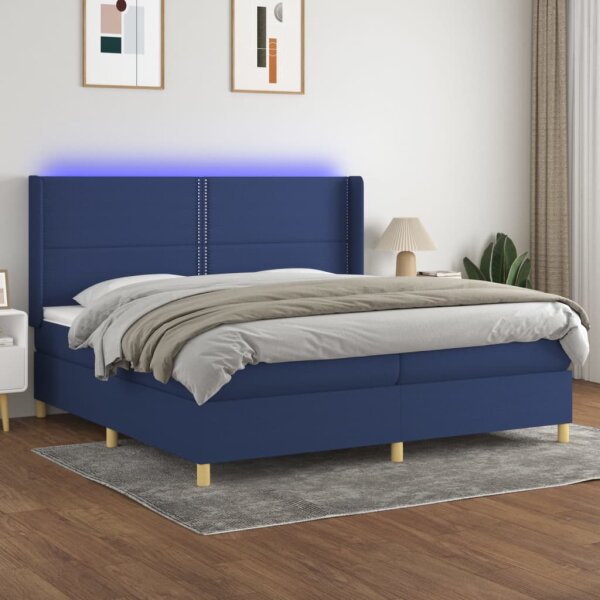 vidaXL Boxspringbett mit Matratze &amp; LED Blau 200x200 cm Stoff