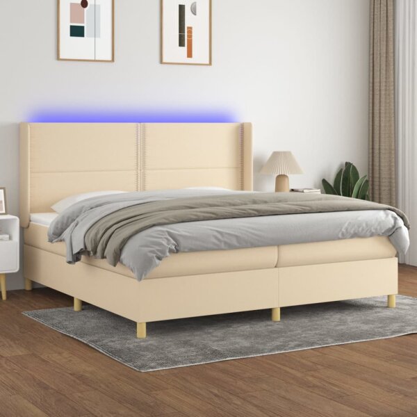 vidaXL Boxspringbett mit Matratze &amp; LED Creme 200x200 cm Stoff