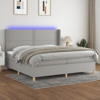 vidaXL Boxspringbett mit Matratze &amp; LED Hellgrau 200x200 cm Stoff