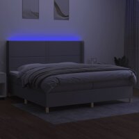 vidaXL Boxspringbett mit Matratze &amp; LED Hellgrau 200x200 cm Stoff