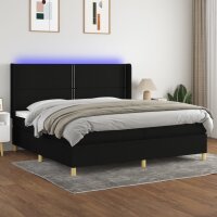 vidaXL Boxspringbett mit Matratze &amp; LED Schwarz 200x200 cm Stoff