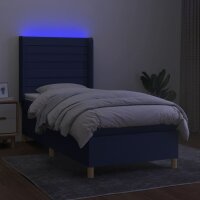 vidaXL Boxspringbett mit Matratze &amp; LED Blau 90x200 cm Stoff