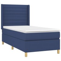 vidaXL Boxspringbett mit Matratze &amp; LED Blau 90x200 cm Stoff