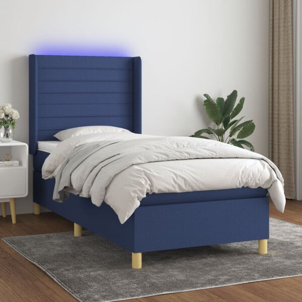 vidaXL Boxspringbett mit Matratze &amp; LED Blau 90x190 cm Stoff