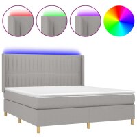 vidaXL Boxspringbett mit Matratze &amp; LED Hellgrau 180x200 cm Stoff