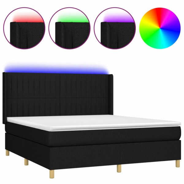 vidaXL Boxspringbett mit Matratze &amp; LED Schwarz 180x200 cm Stoff