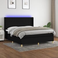 vidaXL Boxspringbett mit Matratze &amp; LED Schwarz 180x200 cm Stoff