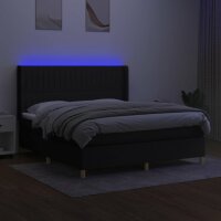 vidaXL Boxspringbett mit Matratze &amp; LED Schwarz 180x200 cm Stoff