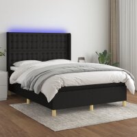 vidaXL Boxspringbett mit Matratze &amp; LED Schwarz 140x190 cm Stoff