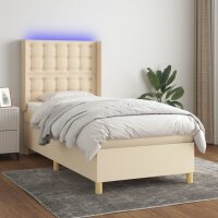 vidaXL Boxspringbett mit Matratze &amp; LED Creme 90x190 cm Stoff