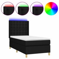 WOWONA Boxspringbett mit Matratze &amp; LED Schwarz 100x200 cm Stoff