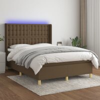 vidaXL Boxspringbett mit Matratze &amp; LED Dunkelbraun 140x190 cm Stoff